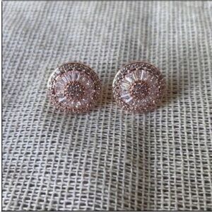 Rose gold plated Bling CZ & BAGUETTE Earring shiny sparkly New Luxury